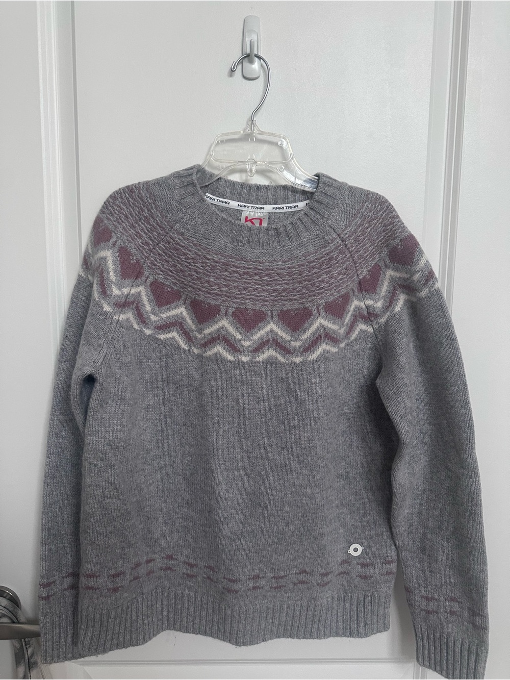 Kari Traa Sundve Fair Isle Knit Wool Blend Sweater gray pink size small - Picture 4 of 7